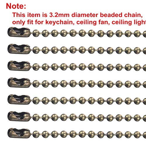 Shappy 3,2 mm de Diámetro Extensión de Cadena de Tirar de Abalorios con Conector, 10 Pies de Cadena de Rodillo con Cuentas con 10 Conectores Correspondientes (Bronce B)