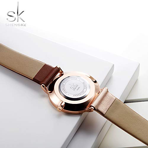 SHENGKE shengke señoras Reloj de Pulsera Creativas Mujeres Relojes Marca Reloj Mujeres Malla Vestido Reloj(K0095-Rosegold&Brown)