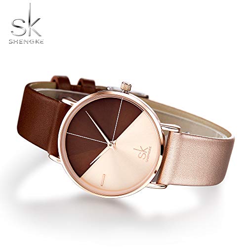 SHENGKE shengke señoras Reloj de Pulsera Creativas Mujeres Relojes Marca Reloj Mujeres Malla Vestido Reloj(K0095-Rosegold&Brown)