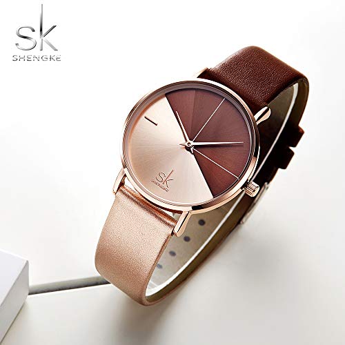 SHENGKE shengke señoras Reloj de Pulsera Creativas Mujeres Relojes Marca Reloj Mujeres Malla Vestido Reloj(K0095-Rosegold&Brown)