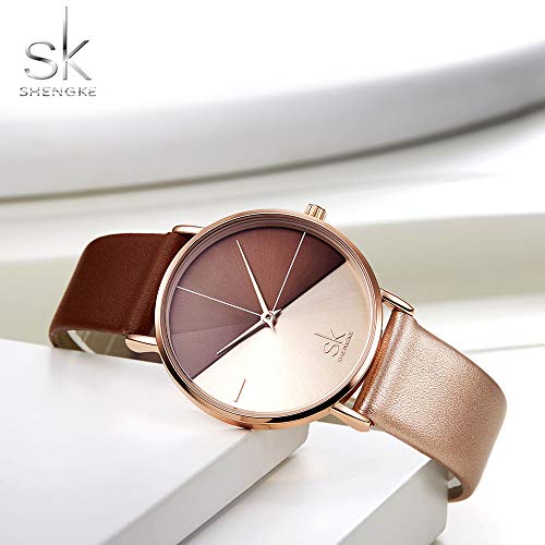 SHENGKE shengke señoras Reloj de Pulsera Creativas Mujeres Relojes Marca Reloj Mujeres Malla Vestido Reloj(K0095-Rosegold&Brown)