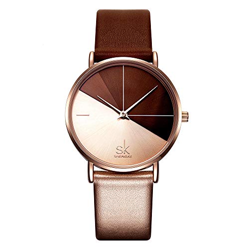 SHENGKE shengke señoras Reloj de Pulsera Creativas Mujeres Relojes Marca Reloj Mujeres Malla Vestido Reloj(K0095-Rosegold&Brown)