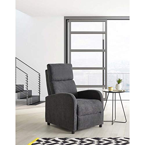 Shiito - Sillón función Relax con Sistema Push Back tapizado en Tela, en Color Gris Modelo BOMBON