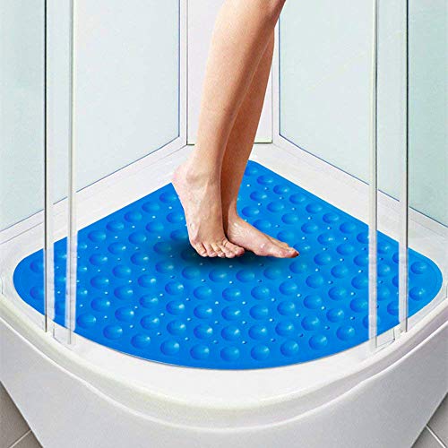 Shirylzee - Alfombrilla Antideslizante para bañera, diseño de triángulo, con Agujero de Drenaje para Ducha o bañera, PVC, Azul, Small