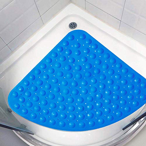 Shirylzee - Alfombrilla Antideslizante para bañera, diseño de triángulo, con Agujero de Drenaje para Ducha o bañera, PVC, Azul, Small