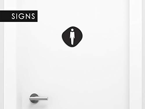 Signs - Elegant, Set 3X- Cartel Aseos Señales Adhesivas - Cartel Baño Hombre Mujer Discapacitado - Cartel Puerta Señal aseos - Cartel Puerta WC - Señal baño discapacitados (Prime Piedra - Negro)