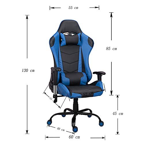 Silla de gaming estilo carreras con reposacabezas y apoyo lumbar, silla ergonómica para el hogar, oficina con reposabrazos, 175 grados, reclinable con respaldo alto para el salón