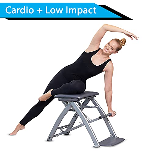 Silla de Pilates Fit – Paquete de entrenamiento con 4 DVD instructivos + ejercicios de pilates en casa + entrenamiento total en casa + niveles de resistencia ajustables