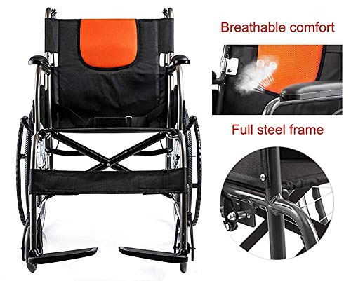 Silla de ruedas plegable ligera con brazos de longitud completa y reposapiernas elevables, asiento de 46 cm, transporte con freno de mano Transporte en silla de ruedas (regalos para personas mayores)