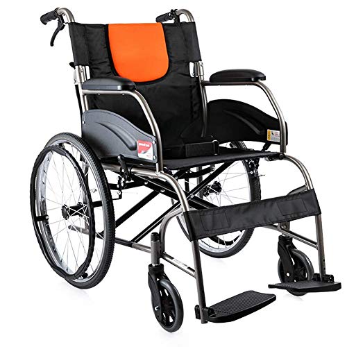 Silla de ruedas plegable ligera con brazos de longitud completa y reposapiernas elevables, asiento de 46 cm, transporte con freno de mano Transporte en silla de ruedas (regalos para personas mayores)