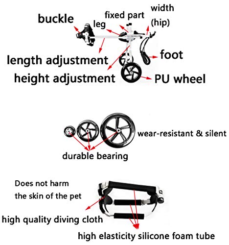 Silla de Ruedas, Soporte para Animal Ayuda Lifting, Rehabilitación Postoperatoria para Perros Viejos y Heridos, Patas Delanteras y Traseras, 2 Ruedas, 1~60 KG