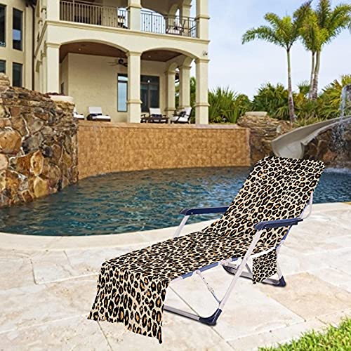 Silla De Salón Playa Toalla Leopardo Estampado Playa Silla De Playa Cubierta De Silla De Chaise Tapa De Silla Con Bolsillos De Almacenamiento Lateral Para Piscina, Tumbona, Hotel, Vacaciones, 75x210cm