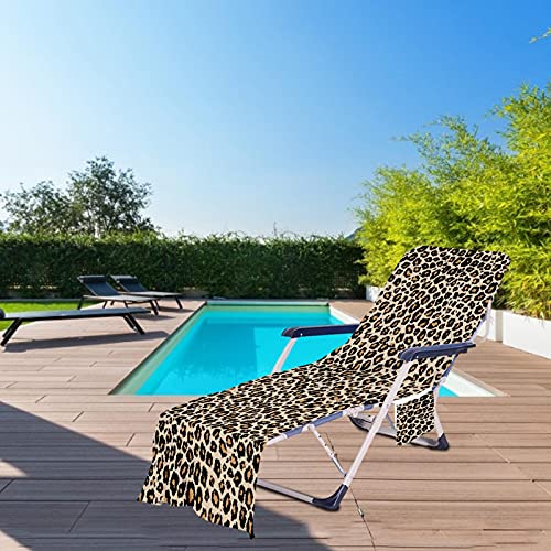 Silla De Salón Playa Toalla Leopardo Estampado Playa Silla De Playa Cubierta De Silla De Chaise Tapa De Silla Con Bolsillos De Almacenamiento Lateral Para Piscina, Tumbona, Hotel, Vacaciones, 75x210cm