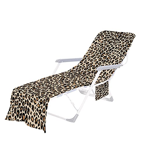 Silla De Salón Playa Toalla Leopardo Estampado Playa Silla De Playa Cubierta De Silla De Chaise Tapa De Silla Con Bolsillos De Almacenamiento Lateral Para Piscina, Tumbona, Hotel, Vacaciones, 75x210cm