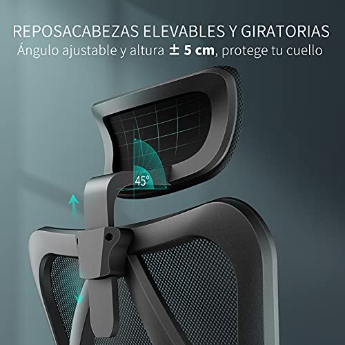 Silla Ergonomica, mfavour Silla Oficina Ergonomica con Respaldo Alto de Malla, Silla Escritorio con Soporte Lumbar para Reposacabezas y Reposabrazos Ajustable, Negro