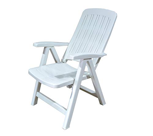 Silla Plástico Plegable Multi-Posiciones, Muy Ligera y Resistente Ideal para Jardín y Piscina de Color Blanco