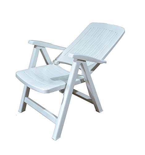 Silla Plástico Plegable Multi-Posiciones, Muy Ligera y Resistente Ideal para Jardín y Piscina de Color Blanco