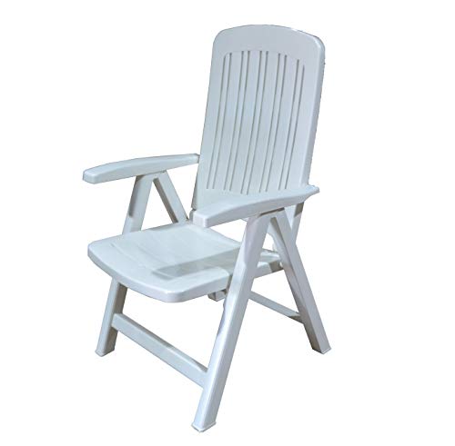 Silla Plástico Plegable Multi-Posiciones, Muy Ligera y Resistente Ideal para Jardín y Piscina de Color Blanco