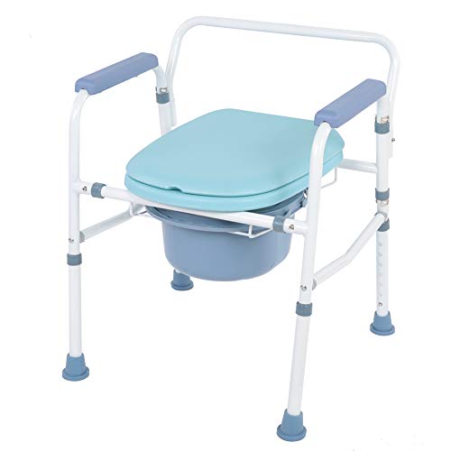 Silla WC con Tapa Plegable, Asiento de Inodoro, Altura Ajustable + Base de Pies Antideslizante + Limpieza Fácil Azul, para Minusválidos Discapacitados Ancianos