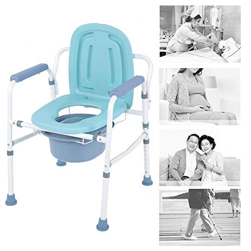 Silla WC con Tapa Plegable, Asiento de Inodoro, Altura Ajustable + Base de Pies Antideslizante + Limpieza Fácil Azul, para Minusválidos Discapacitados Ancianos