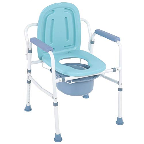 Silla WC con Tapa Plegable, Asiento de Inodoro, Altura Ajustable + Base de Pies Antideslizante + Limpieza Fácil Azul, para Minusválidos Discapacitados Ancianos