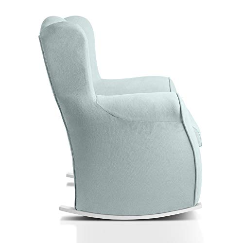 Sillon orejero balancin blanco CARLA (Sillon lactancia)Sillón tapizado antimanchas acualine color Verde Agua. Mecedora para dormitorio, salon o habitacion de bebe