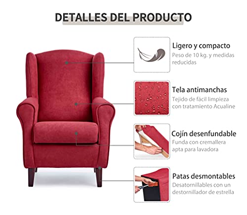 Sillón orejero pequeño, con Tela Antimanchas, para salón o Dormitorio (Tamaño: 100 * 74 * 77 cm) Color MARRÓN Chocolate. Butaca Ideal para Ver la TV, Leer o Lactancia.