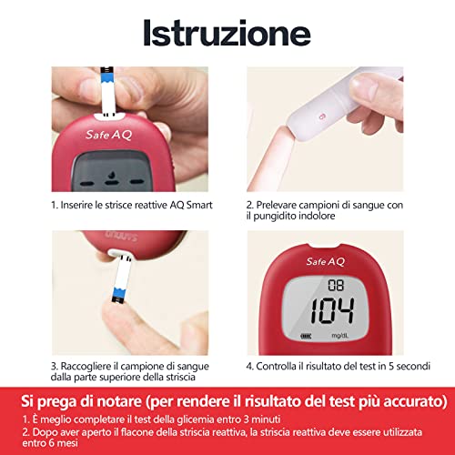 Sinocare Medidor de Glucosa en Sangre, Kit de Prueba de Glucosa en Sangre, 25 x Tiras de Prueba de Glucosa en Sangre y Dispositivo de Punción - mg/dL (Safe AQ Smart)