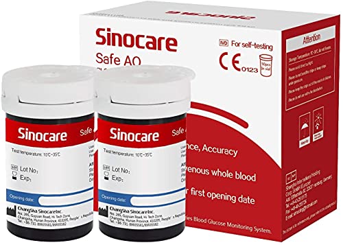 Sinocare Tiras Glucosa Medidor de Glucosa en Sangre Tiras de Prueba, 100 x Tiras Reactivas sin Código, para Safe AQ Smart/Voice