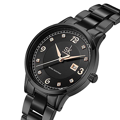 SK Relojes lassic Business para Mujer con Correa de Acero Inoxidable y Elegante Reloj con Calendario para Mujer(All Black)