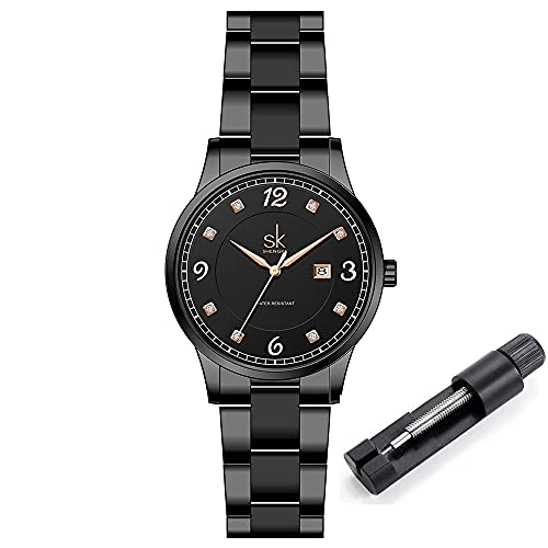 SK Relojes lassic Business para Mujer con Correa de Acero Inoxidable y Elegante Reloj con Calendario para Mujer(All Black)