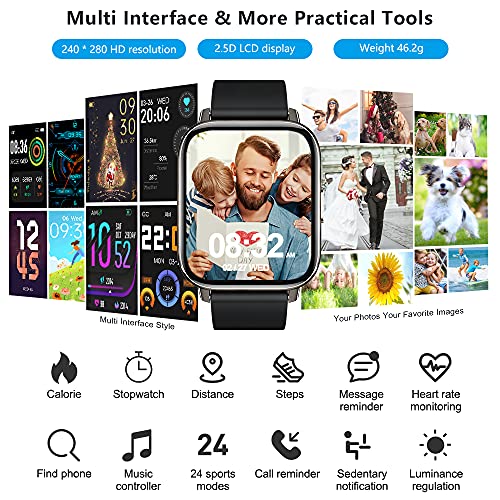 Smartwatch, 1.69" Táctil Completa Reloj Inteligente Impermeable IP67 Pulsera Actividad 24 Modos Deporte, Hombre Mujer, con Pulsómetro Monitor de Sueño Monitores Calorías Podómetro para Android iOS