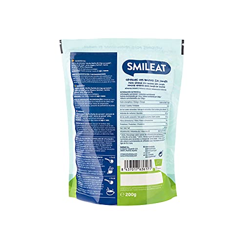 Smileat - Bolsas de Papilla Ecológica de Cereales sin Gluten con Quinoa, Ingredientes Naturales - A Partir de los 6 Meses - Pack de 6x200g - 1200g