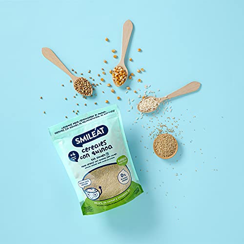 Smileat - Bolsas de Papilla Ecológica de Cereales sin Gluten con Quinoa, Ingredientes Naturales - A Partir de los 6 Meses - Pack de 6x200g - 1200g