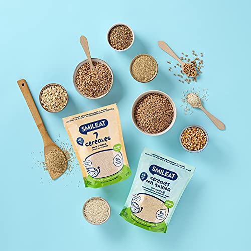 Smileat - Bolsas de Papilla Ecológica de Cereales sin Gluten con Quinoa, Ingredientes Naturales - A Partir de los 6 Meses - Pack de 6x200g - 1200g