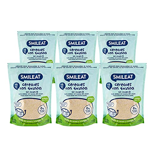 Smileat - Bolsas de Papilla Ecológica de Cereales sin Gluten con Quinoa, Ingredientes Naturales - A Partir de los 6 Meses - Pack de 6x200g - 1200g