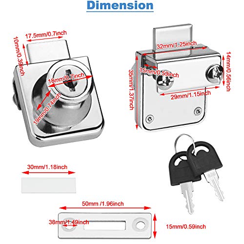 SNAGAROG Paquete de 2 cerraduras de vidrio para gabinete, cerraduras de puerta de cristal individuales para escaparate de muebles, cerradura de repuesto para gabinetes de puerta, cajón, armario