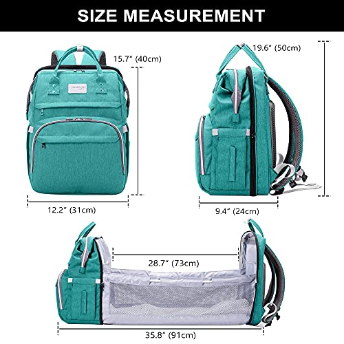 SNDMOR-Mochila para pañales de bebé de gran capacidad, para cuna de viaje, plegable, organizador de mochila para pañales de cuna multifuncional con cambiador de pañales（color cian）