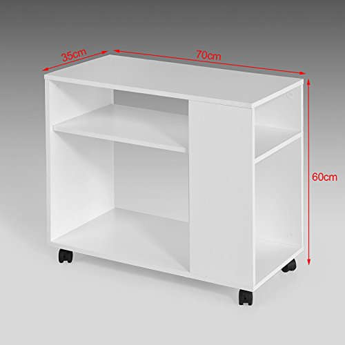 SoBuy FBT34-W,ES Mesa Auxiliar con 2 Estantes, Consola,Mesita de Noche con Ruedas