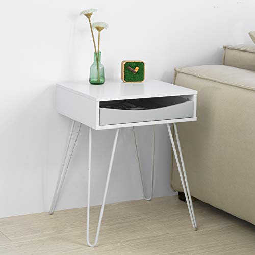 SoBuy FBT82-W Mesita de Noche Dormitorio Mesa Auxiliar con 1 cajón Blanco H51cm ES