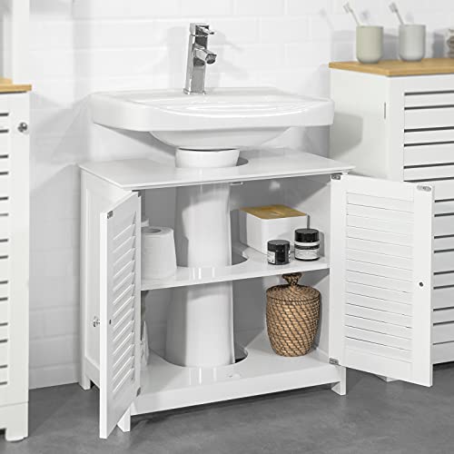 SoBuy FRG237-II-W Mueble para Debajo del Lavabo Armario de Baño de Suelo 2 Estante y 2 Puertas Correderas 57 * 35 * 58 cm ES