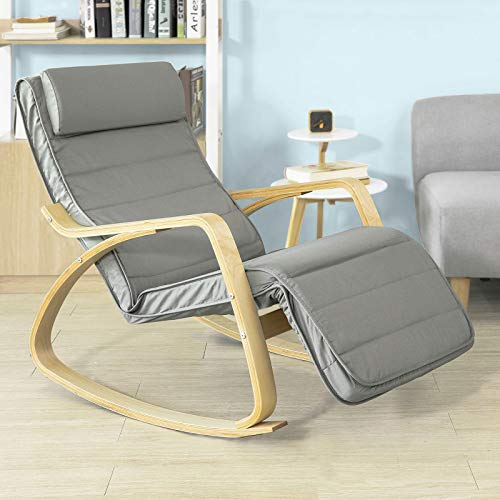 SoBuy FST16-DG Sillón de Relax, Silla de Relax, Mecedora-Reposapiés Ajustable,Gris,ES (Gris)