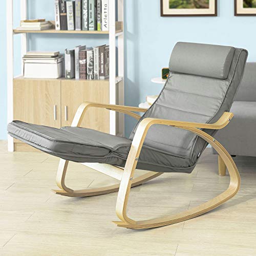 SoBuy FST16-DG Sillón de Relax, Silla de Relax, Mecedora-Reposapiés Ajustable,Gris,ES (Gris)