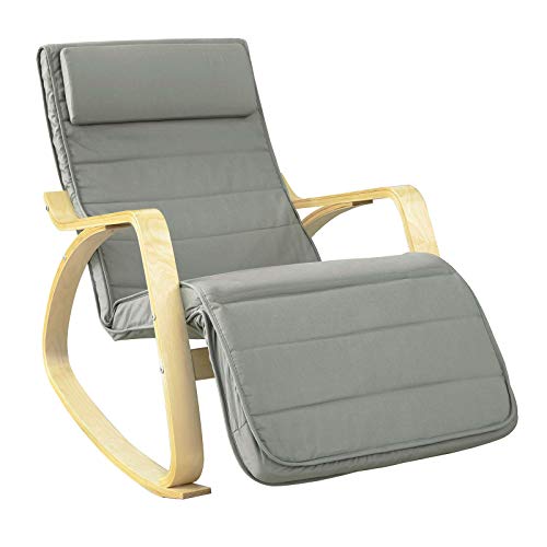 SoBuy FST16-DG Sillón de Relax, Silla de Relax, Mecedora-Reposapiés Ajustable,Gris,ES (Gris)