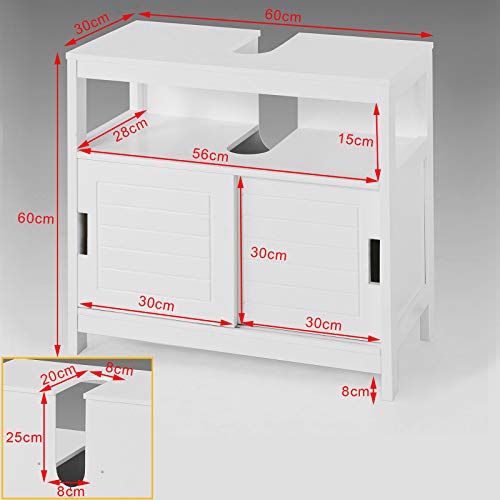 SoBuy Mueble para Debajo del Lavabo,Armario de Baño de Suelo,1 Estante y 2 Puertas Correderas,H60cm,FRG128-W,ES