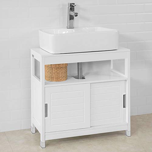 SoBuy Mueble para Debajo del Lavabo,Armario de Baño de Suelo,1 Estante y 2 Puertas Correderas,H60cm,FRG128-W,ES