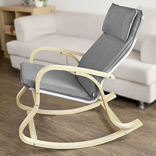 SoBuy Silla de Relada Mecedora Sillón de Relada Gris Claro FST15-DG, ES (Mecedora)