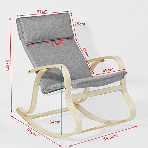 SoBuy Silla de Relada Mecedora Sillón de Relada Gris Claro FST15-DG, ES (Mecedora)