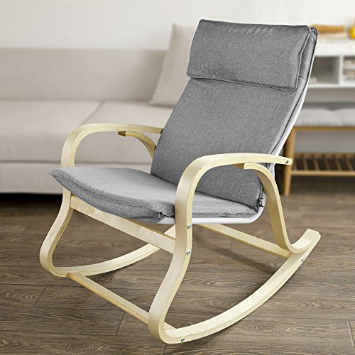 SoBuy Silla de Relada Mecedora Sillón de Relada Gris Claro FST15-DG, ES (Mecedora)