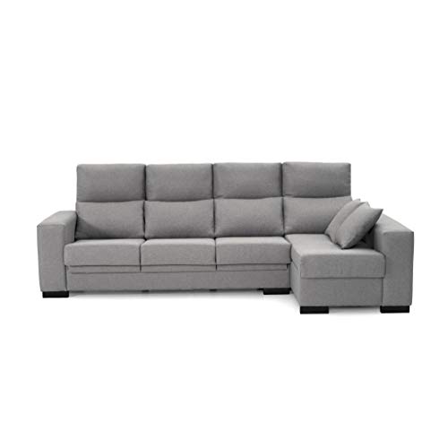 Sofá Chaise Longue 4 Plazas Gris Perla LYTIR Derecha Tanuk 273x145 con Respaldo Reclinable Asientos Extensibles Sistema de Limpieza ACUALINE Desenfundable (Envío y Subida a Domicilio Incluidos)